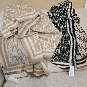 Elegant Beige and Black Designer Scarf